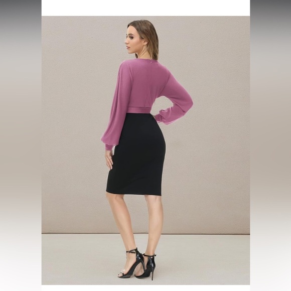 Grace Karin Mauve and Black Long Sleeve Dress - Picture 6 of 8